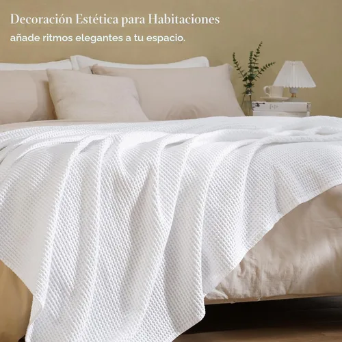 Miniatura 7 de PHF - Cobija tejida en punto gofre, de 100% algodón, tamaño King, 104 x 90 pulgadas, ligera, acogedora, lavada, suave, transpirable, cobija