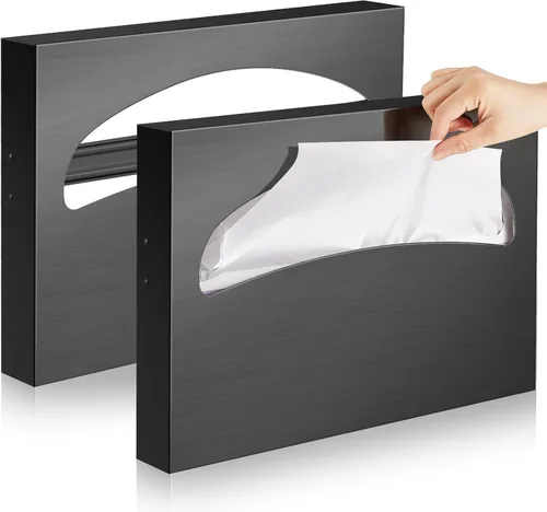 Miniatura 8 de Hushee 2 piezas de acero inoxidable para asiento de inodoro dispensador de cubierta de asiento de inodoro soporte montado en la pared comercial