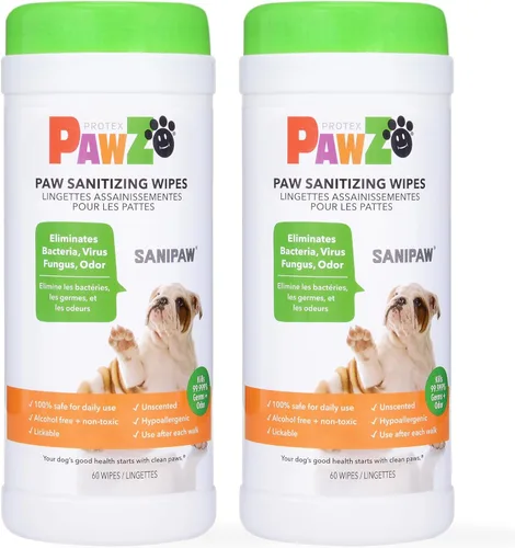 Protex PawZ SaniPaw Toallitas eliminadoras de olores para patas de perro (120 toallitas), toallitas limpiadoras para el aseo del perro, ingredientes