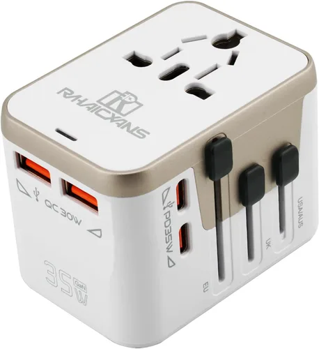 Adaptador de viaje universal con 4 puertos (2 USB-C y 2 USB-A) Adaptador de corriente todo en uno de carga rápida de 35 W en todo el mundo para EE.