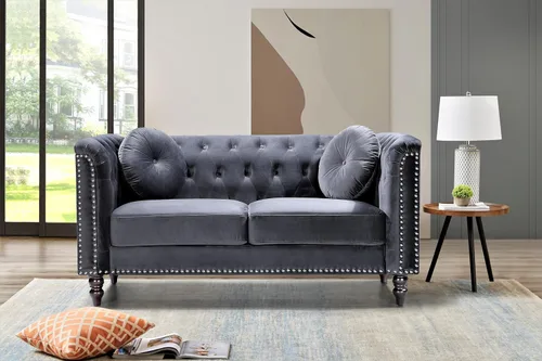 Miniatura 18 de Container Furniture Direct S5370-S Kittleson Sofá Chesterfield tapizado en terciopelo moderno con ribete de clavos, gris Gris (Fossil Grey)