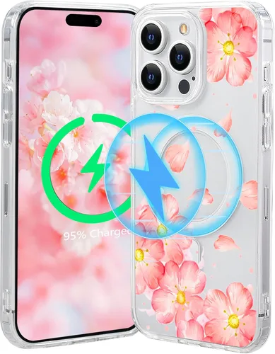 Miniatura 14 de Funda magnética de flores para iPhone 15 [compatible con MagSafe] Bonito patrón floral transparente a prueba de golpes