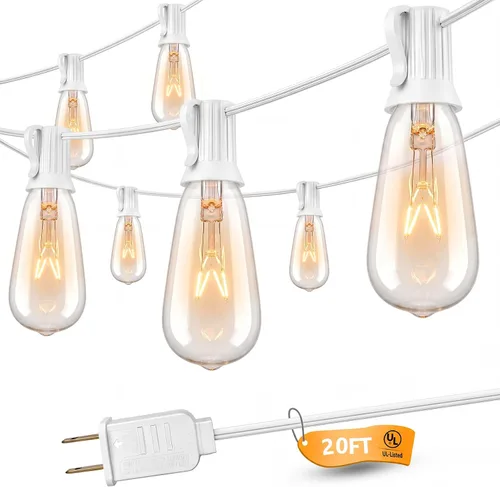Miniatura 10 de SUNSGNE Tira de luces Edison para exteriores de 25 pies con 27 bombillas Edison transparentes, ST35 luces vintage para patio, jardín, patio, porche