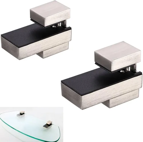 Miniatura 6 de Soporte de pared ajustable de madera/vidrio de metal, 2 unidades o un par, níquel cepillado