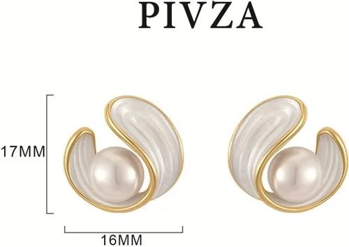 Miniatura 9 de Pearl Stud Earrings for Women Stainless Steel Unique Statement Small Pearl Enamel Button Statement Vintage Earring Jewelry