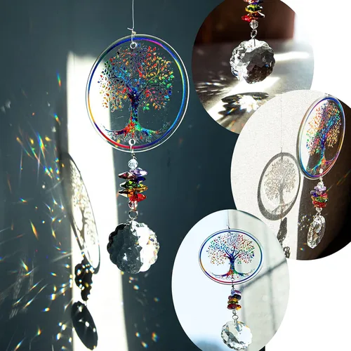 Miniatura 2 de Adorno colgante de chakra prisma de cristal con diseño de árbol de la vida K9 Crystal Glass Tree of Life Suncatcher Window Car Home Decor Rainbow
