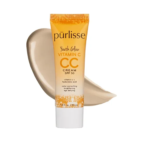 pūrlisse Youth Glow Vitamin C CC Cream SPF 50 - Hidratante teñido con acabado radiante - Fórmula coreana para el cuidado de la piel con ácido Claro