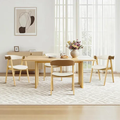 Miniatura 9 de CHITA Juego de 2 sillas de comedor de madera, modernas sillas de cocina tapizadas de felpilla con patas de goma y respaldo curvo, sillas de tela