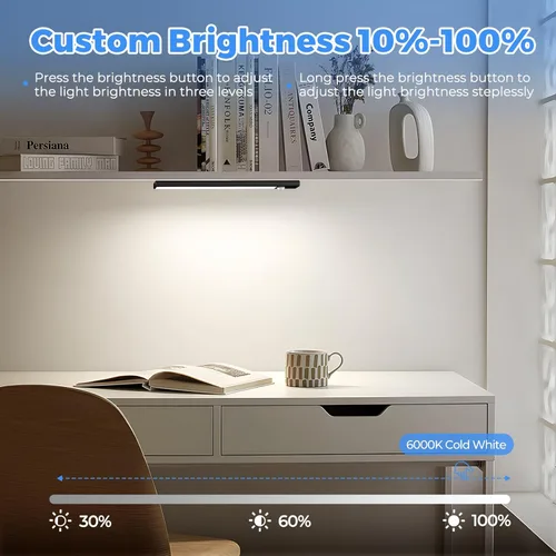 Miniatura 5 de Paquete de 3 luces LED para debajo del gabinete, 32 luces LED de color blanco frío recargables debajo del gabinete, luces LED con sensor de Negro