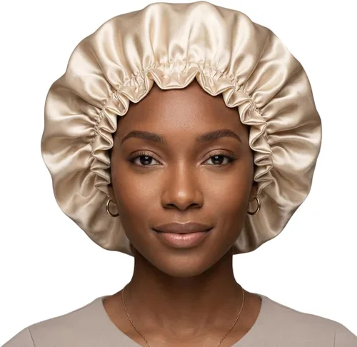 Gorro de pelo para dormir, gorro de noche con clip ajustable, gorro reversible para el cabello para mujer, gorro de satén de seda