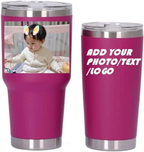 Miniatura 27 de Vaso de acero inoxidable con foto personalizada de 20 onzas / 30 onzas, taza de café personalizada con tapa y pajilla, taza aislada al vacío