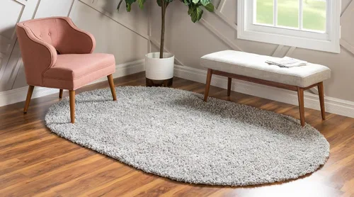 Miniatura 3 de Unique Loom Davos Shag Collection Alfombra de Área - Sólida (5 pies 3 pulgadas x 8 pies Oval, Sterling)
