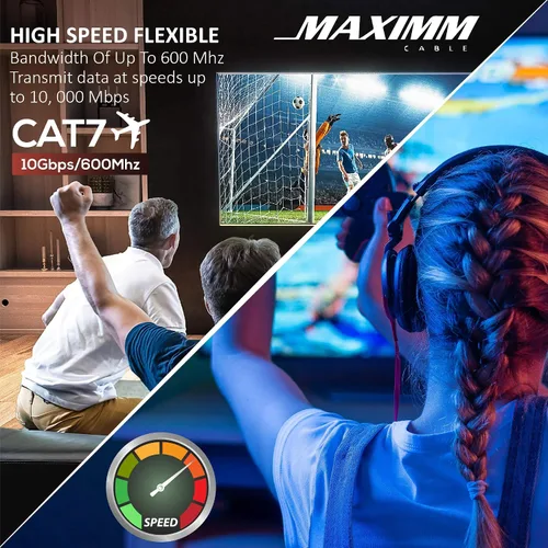Miniatura 7 de Cable Ethernet Cat 7 de 1.5 pies, con un diseño plano que ahorra espacio, cable de conexión de Internet y red LAN de alta velocidad, conectores