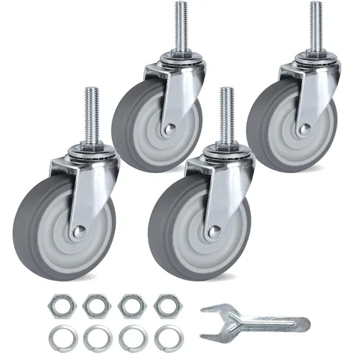 Finnhomy Ruedas giratorias de 3 pulgadas, juego de 4 ruedas de vástago roscado de alta resistencia 3/8"-16 x 1-1/2 pulgadas, ruedas industriales de