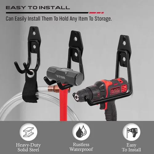 Miniatura 6 de Conjunto de surtido de gancho de pared para almacenamiento de herramientas de garaje: 15 piezas de gancho grande resistente organizador