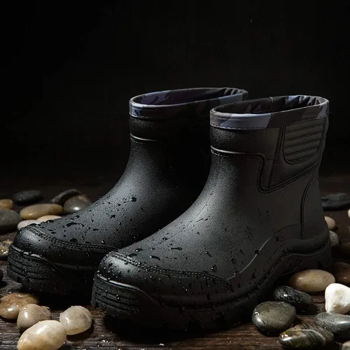 Miniatura 6 de Enelauge Botas cortas impermeables para hombre, calzado de lluvia de goma antideslizante