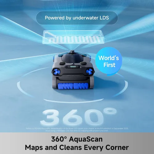 Miniatura 3 de Mova Rover X10 - Limpiador robótico inalámbrico para piscinas, limpieza 7 en 1, mapeo AquaScan LDS y Pool Navi preciso, estacionamiento inteligente