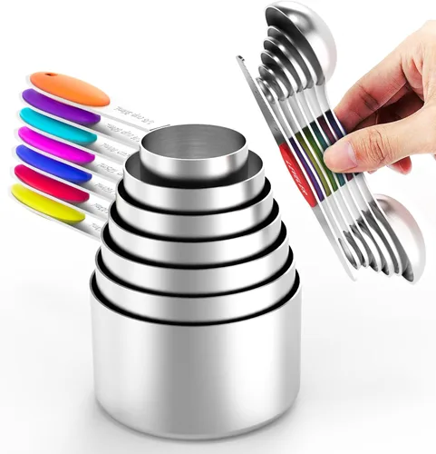 Juego de tazas y cucharas de medición TILUCK, de acero inoxidable, utensilios de cocina para cocinar y hornear (14)