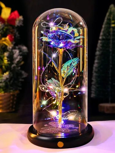 Miniatura 13 de Regalos de cumpleaños para mujer, rosa colorida con luz eterna en cúpula de cristal con mariposa, flores de Navidad para mamá, regalo de hija