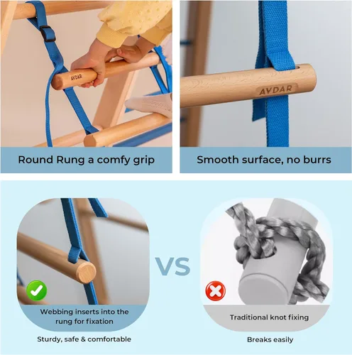 Miniatura 5 de AVDAR Escalera de cuerda para niños diseñada para gimnasios de selva de interior, escalera de cuerda de columpio de madera, accesorios para patio