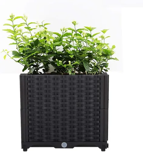 Miniatura 2 de BAOYOUNI - Juego de jardinera cuadrado para jardín elevado, maceta de plástico, caja de cultivo para verduras, hierbas, flores y plantas suculentas