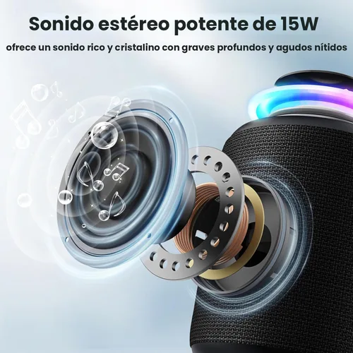 Miniatura 2 de Altavoz Bluetooth inalámbrico, IP67 impermeable y a prueba de polvo altavoz portátil con luces, sonido estéreo fuerte de 15 W, batería de 2500 mAh
