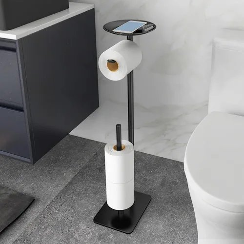 FEILERN Soporte de papel higiénico para baño, dispensador de rollos de papel higiénico, 4 rollos de reserva, con estante superior de almacenamiento