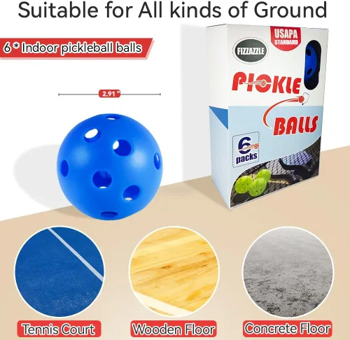 Miniatura 4 de Fizzazzle Indoor Pickleball Balls - 4/6 Pack 26 Holes - USAPA Standard - High Resilience & Durability Blue Balls