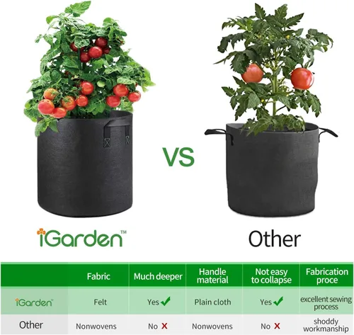 Miniatura 8 de iGarden Bolsas de cultivo altas, macetas de cultivo de 15 galones, paquete de 5 con asas, bolsa de tela no tejida gruesa de 11.29 oz para verduras