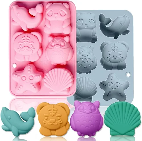Paquete de 2 moldes de silicona para chocolate, búho, tigre, delfín, para pasteles, gomitas, gelatina, cubitos de hielo, decoración de pasteles,