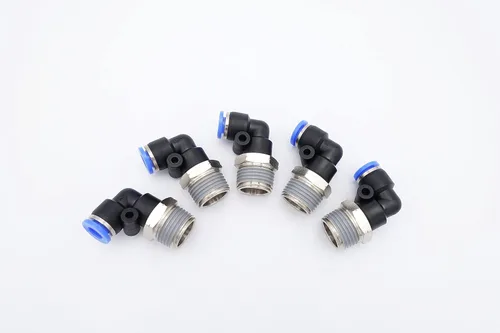 Miniatura 43 de Empuje para conectar conexión de tubo de 1/4" OD x 1/8" rosca NPT macho, codo neumático macho de aire línea de agua de aire de 90 grados codo
