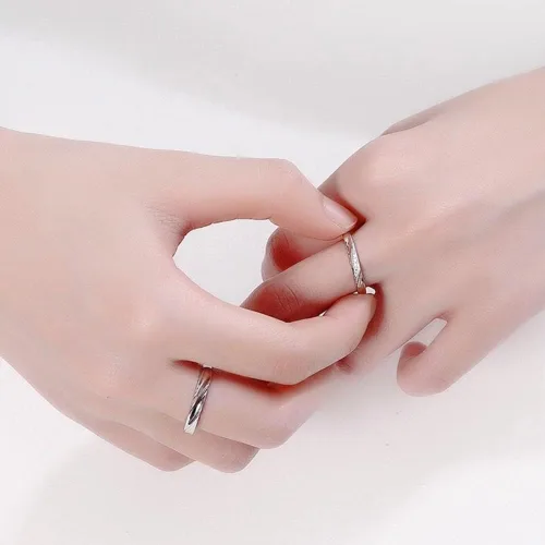 Miniatura 6 de Nuevo Juego de anillos de plata de ley para parejas anillos ajustables a juego anillos de relación de boda con texto en inglés I Love You Metal