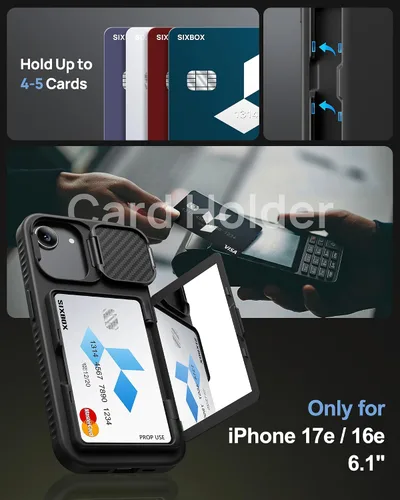 Miniatura 3 de Funda para iPhone 16e tipo cartera, soporte integrado, tarjetero y cubierta para lente de cámara, protección de cuerpo completo, resistente, Negro