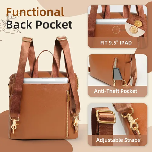 Miniatura 3 de miss fong Pequeña bolsa de pañales mini bolsa de pañales, mochila de cuero para pañales con 14 bolsillos, bolsillos aislados y correa para el hombro