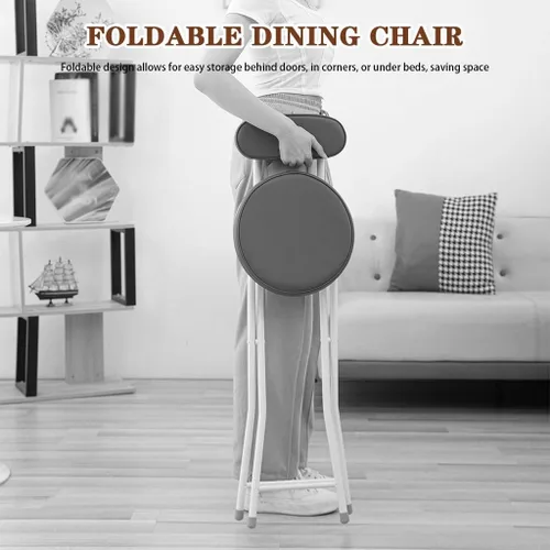 Miniatura 4 de 2-Pack Simple Bar Height Folding Chairs, Casual Wrought Iron Back Chairs, X-Frame Structure(Brown Color)
