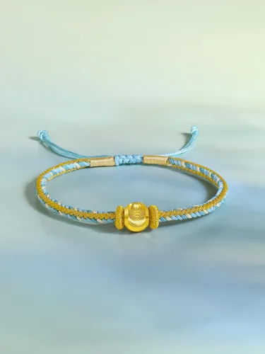 Miniatura 3 de ZHOU LIU FU Pulseras de oro real de 24 quilates, pulseras de la amistad, joyas ajustables de oro sólido con bola dorada, azul, verde, rosa, pulseras