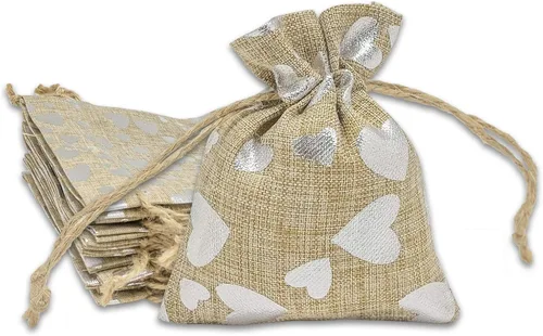 Miniatura 25 de 48 paquetes de 3x4 bolsas de regalo reutilizables de yute y arpillera con cordones (Feliz Navidad, X-Pequeño) - para regalos, favores de fiesta