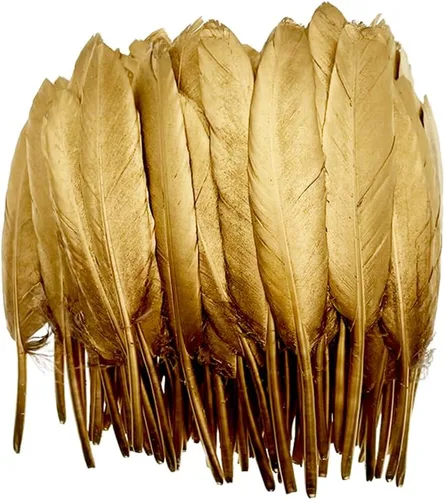 LONDGEN 50 plumas de ganso naturales de 4 a 6 pulgadas para manualidades, boda, hogar, fiesta, decoración de plumas doradas y cajas de regalo Dorado