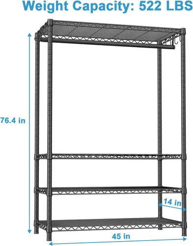Miniatura 5 de Ulif H4 Plus - Armarios portátiles, perchero de ropa de 4 niveles para dormitorio y guardarropa, sistema de almacenamiento y organizador de ropa