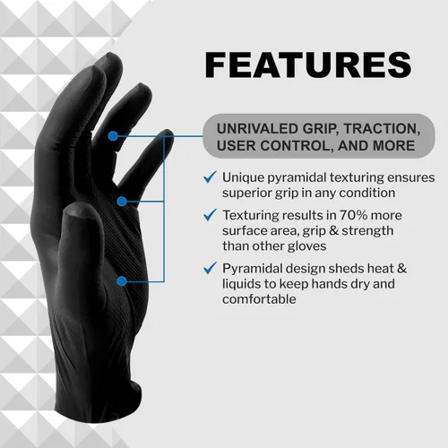Miniatura 4 de Guantes industriales desechables de nitrilo negro PermaSafe HD, 6+ mil, sin látex, textura elevada, para mecánicos, médicos, alimentos, y más