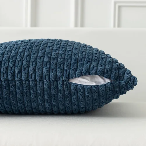 Miniatura 2 de K Kevin Textile - Juego de 2 fundas de almohada decorativas de corduroy suave azul con rayas estilo bohemio, fundas de almohada para sofá, cama