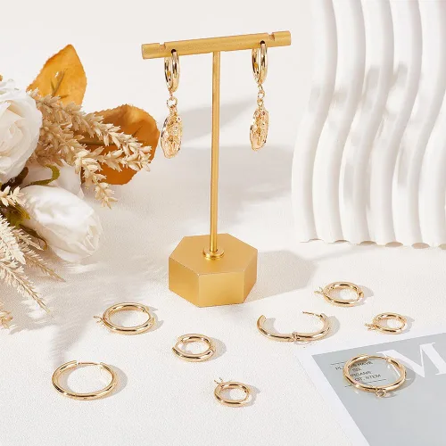 Miniatura 2 de UNICRAFTALE 12 aretes de aro de acero inoxidable 201 dorados de 6 tamaños con bucles horizontales, chapados en oro de 24 quilates, accesorios de aro