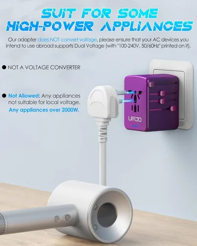 Miniatura 4 de Adaptador de viaje universal con 3 puertos USB-C + 2 puertos USB-A de carga rápida de 30 W, salida de CA de 2500 W, adaptador de corriente 3 USB