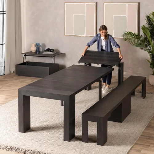 Miniatura 27 de Transformer Table - Mesa de comedor extensible de madera maciza, asientos 2-12, mesa de comedor expandible, muebles que ahorran espacio, muebles