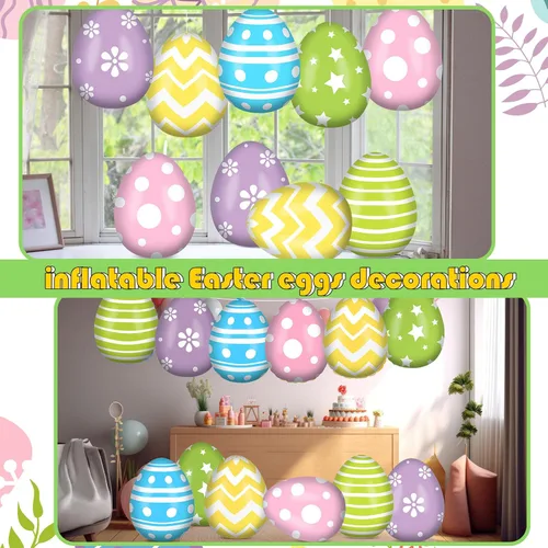 Miniatura 6 de Jetec 12 piezas de 12 pulgadas decoraciones inflables de huevos de Pascua globos inflables colgantes de Pascua decoración PVC grandes huevos