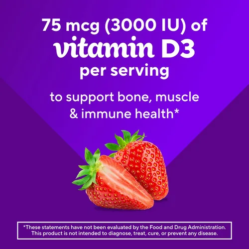 Miniatura 5 de Vitafusion Vitamina D3 de Fuerza Extra en Gomita, Sabor a Fresa para el Apoyo del Sistema Óseo e Inmunológico (1) 120