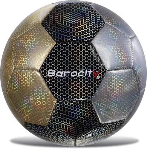 Miniatura 26 de Balón de fútbol premium para niños y niñas, balón oficial de partido con patrón hex arcoíris reflectante, duradero, para interiores, exteriores, Azul