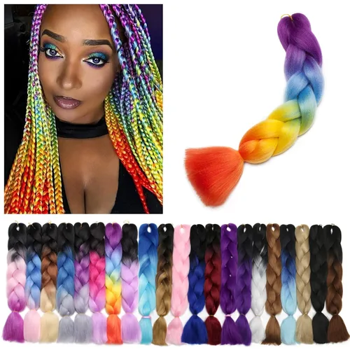 Miniatura 60 de Benehair Extensiones de cabello trenzado ombré de 24 pulgadas, 1 paquete de extensiones de cabello trenzado jumbo de alta temperatura, cabello