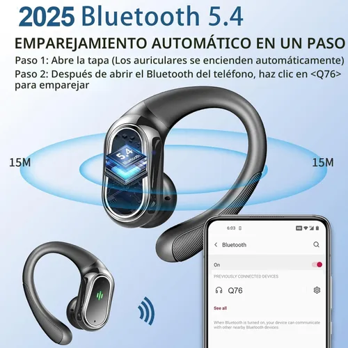 Miniatura 2 de Auriculares inalámbricos, auriculares Bluetooth 5.4 2026 deportivos, 60 horas estéreo de alta fidelidad con graves profundos con micrófono ENC