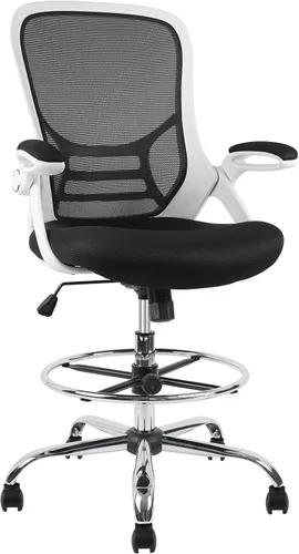 Miniatura 11 de HYLONE Silla de Dibujo Técnico Silla de Oficina Alta Respaldo Alto Taburete de Escritorio de Pie de Malla con Reposapiés Anillo Ajustable y Brazos